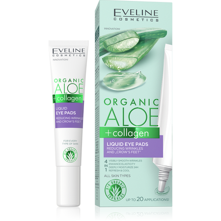 Eveline Organic Aloe + Collagen Płynne Płatki pod Oczy Redukujące Zmarszczki i Kurze Łapki 20ml